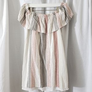 Small Forever 21 Beige Black Red Stripe Off The Shoulder Dress